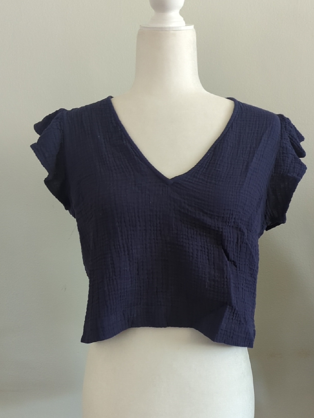 Rails Navy Blue Crop V Neck With Flutter Sleeves